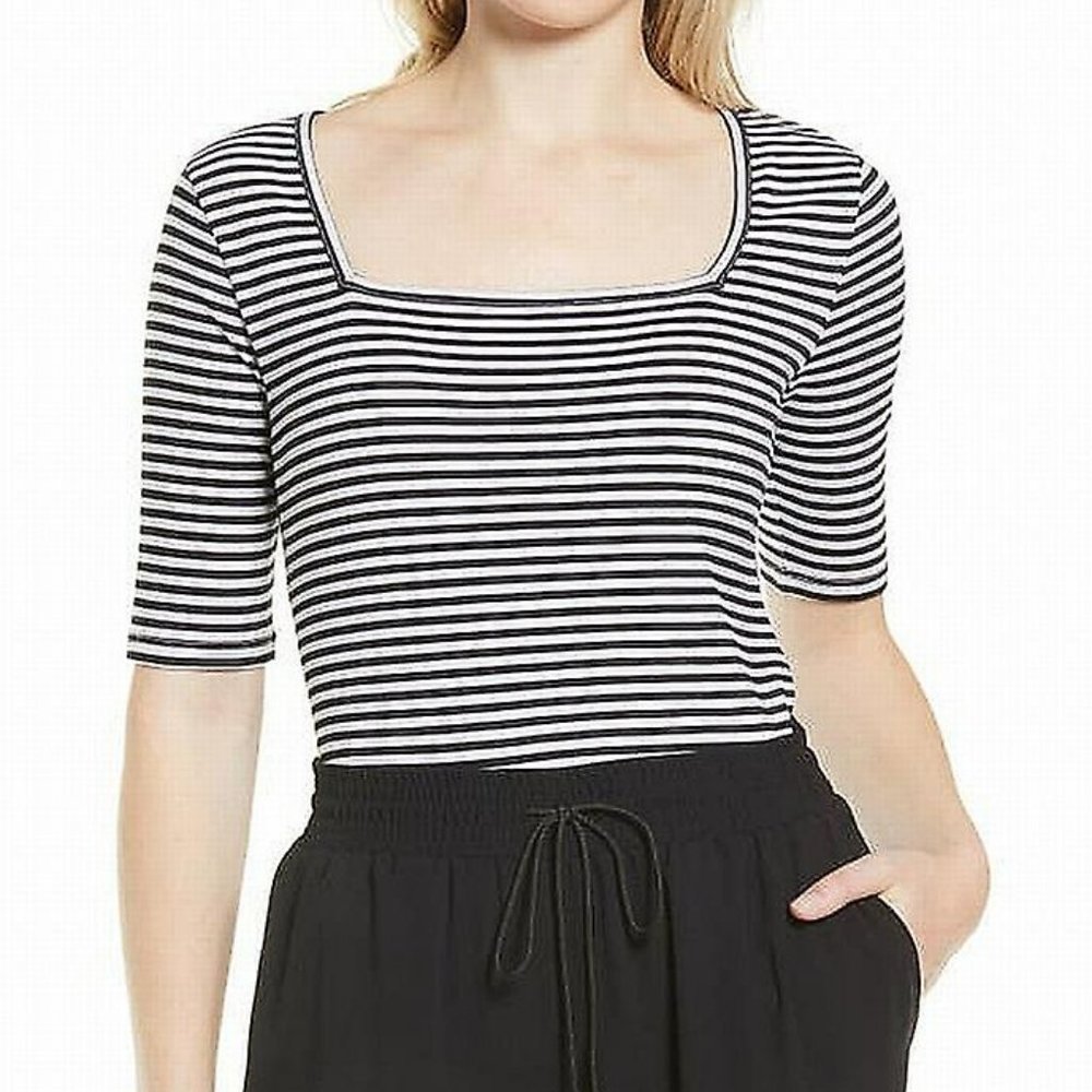 Halogen Juliette Square Neck Knit Top - Women's Size S White/Black NEW